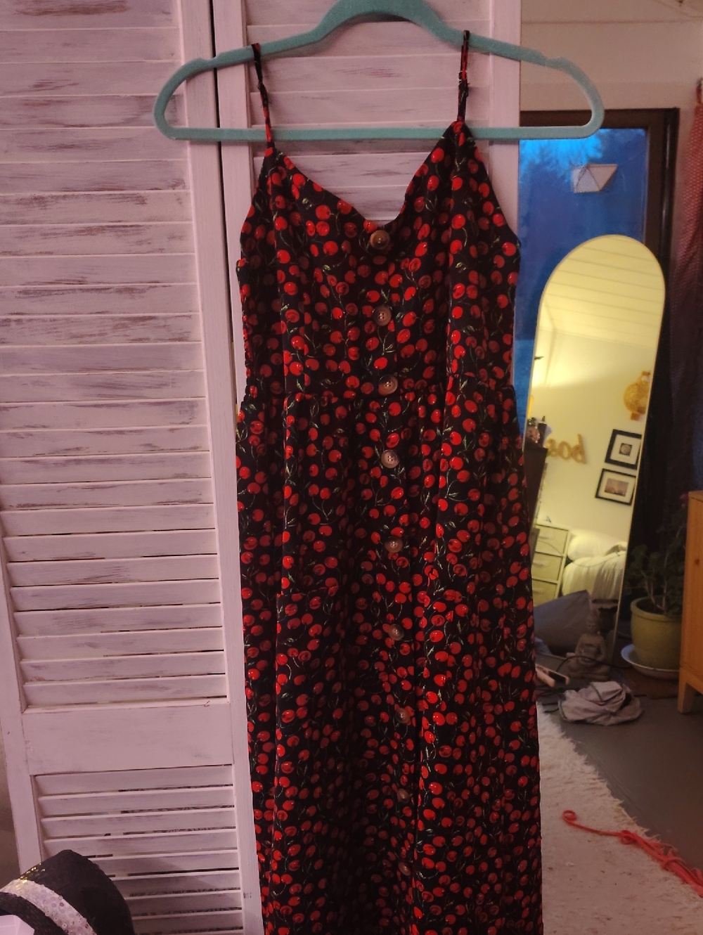Black Maxi Dress with Red Cherry Print